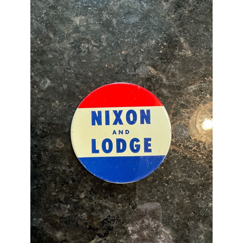 Vintage 1960 Nixon and Lodge Presidential Campaign Button Red White Blue Pinback